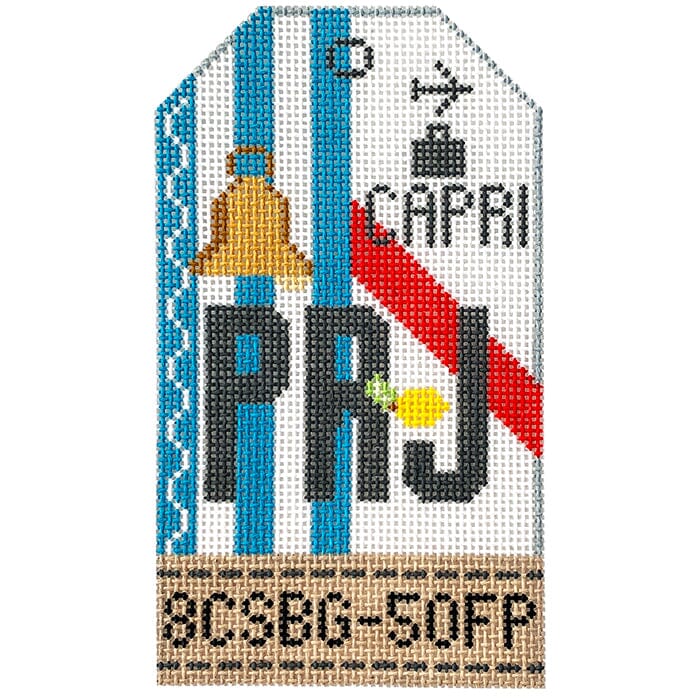 Capri PRJ Travel Tag Painted Canvas Hedgehog Needlepoint  - 1