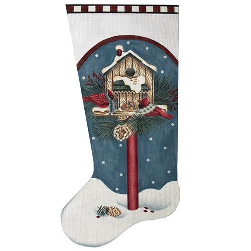 Cardinal Birdhouse Stocking Painted Canvas Melissa Shirley Designs 