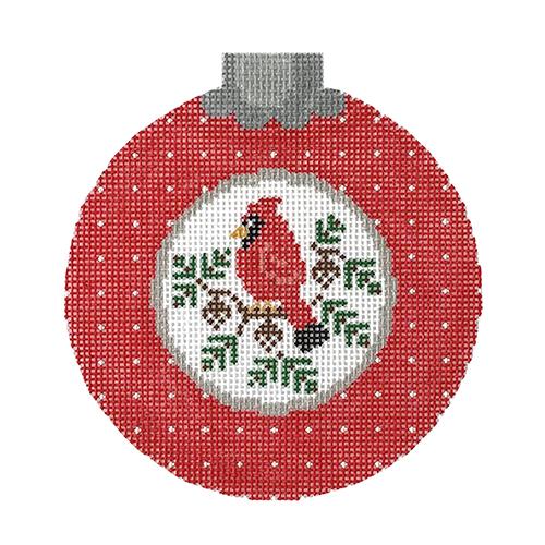 Cardinal Dots Ornament   Facing Left Painted Canvas CanvasWorks  - 1