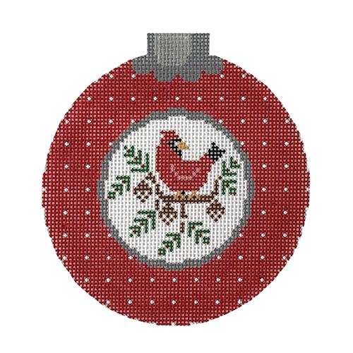 Cardinal Dots Ornament - Facing Right Painted Canvas CanvasWorks 