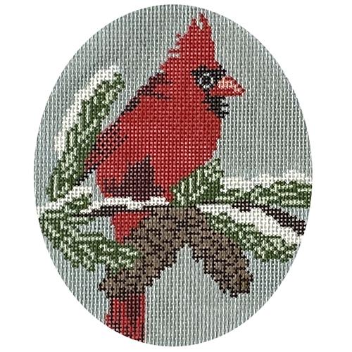 Cardinal on Pine Tree - Male Painted Canvas CBK Needlepoint Collections 
