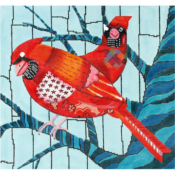 Cardinal Pair Painted Canvas Patti Mann 