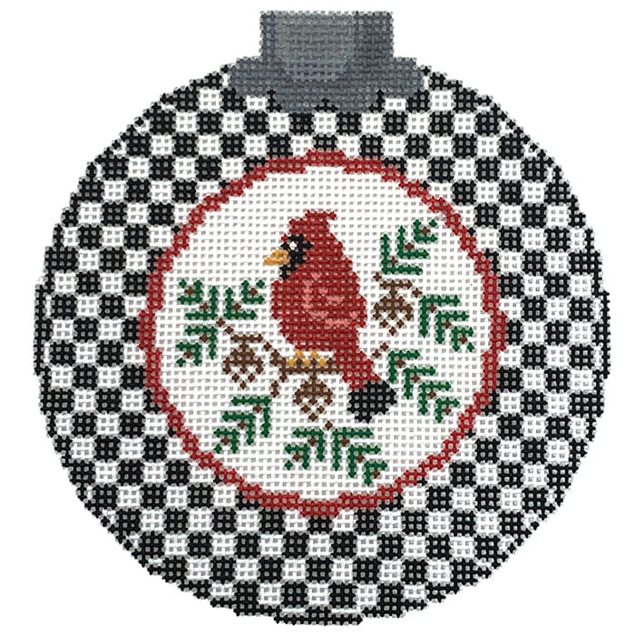 Cardinal with Black and White Checks CW Painted Canvas CanvasWorks 