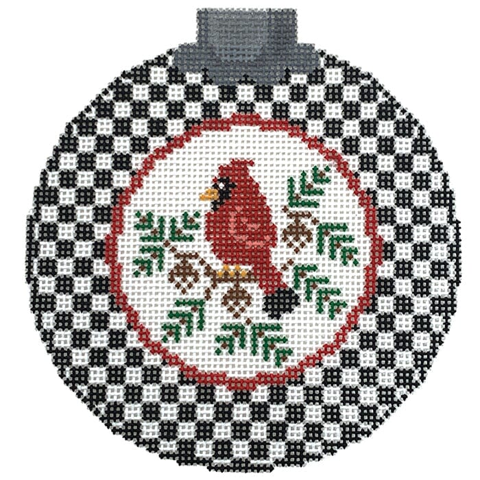 Cardinal with Black and White Checks CW Painted Canvas CanvasWorks 
