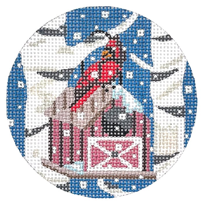 Cardinal with Brown Birdhouse Ornament Painted Canvas Alice Peterson Company  - 1