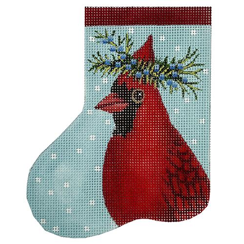 Cardinal with Rosemary Mini Stocking Painted Canvas Melissa Shirley Designs 