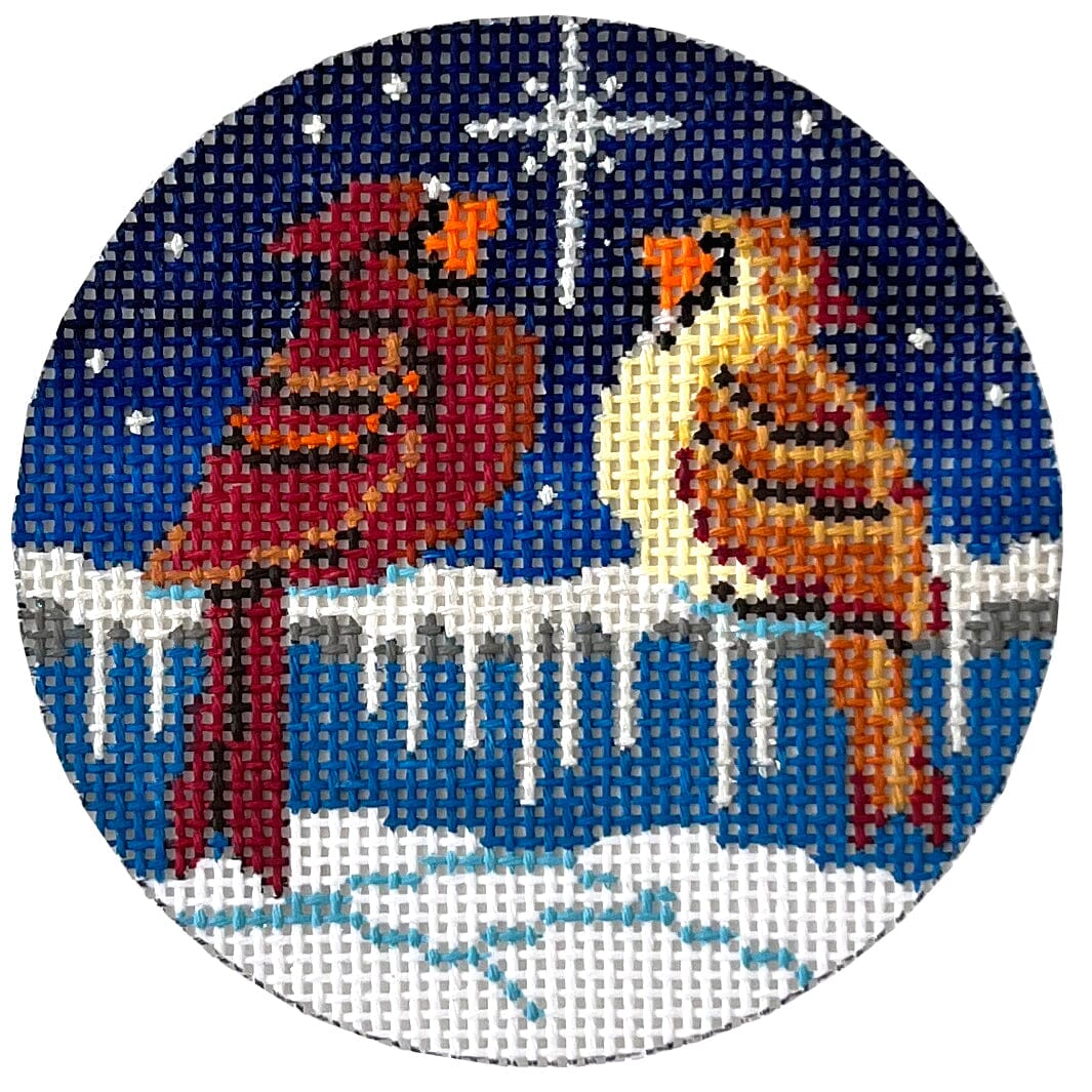 Cardinals and North Star Round Painted Canvas Alice Peterson Company  - 1