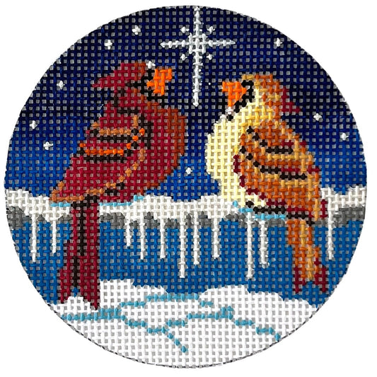 Cardinals and North Star Round Painted Canvas Alice Peterson Company 