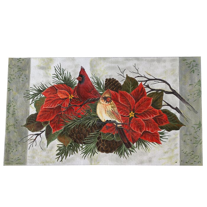 Cardinals in Poinsettias Painted Canvas Susan Roberts Needlepoint Designs Inc. 
