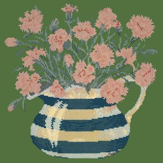 Carnation Jug Needlepoint Kit Kits Elizabeth Bradley Design Dark Green 
