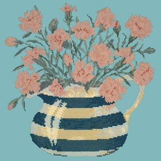 Carnation Jug Needlepoint Kit Kits Elizabeth Bradley Design Duck Egg Blue 
