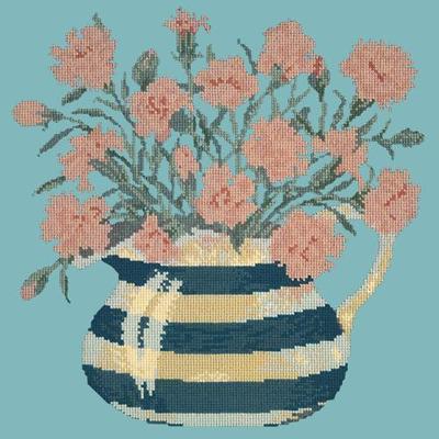 Carnation Jug Needlepoint Kit Kits Elizabeth Bradley Design Duck Egg Blue 
