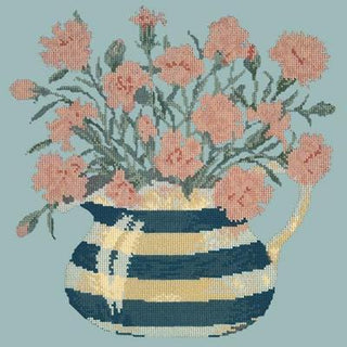Carnation Jug Needlepoint Kit Kits Elizabeth Bradley Design Pale Blue 

