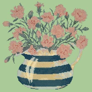 Carnation Jug Needlepoint Kit Kits Elizabeth Bradley Design Pale Green 
