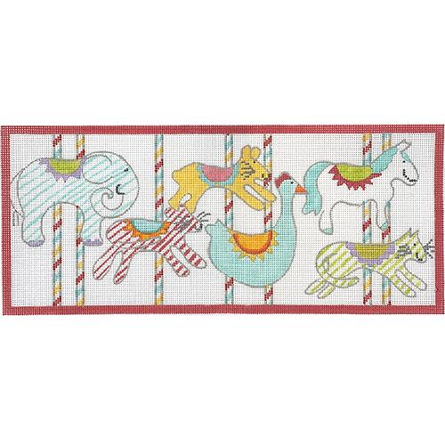Carousel Animals - Multi Color Painted Canvas Kate Dickerson Needlepoint Collections 