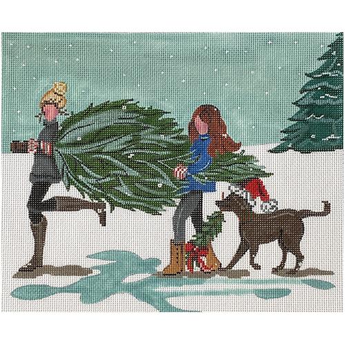 Carrying the Christmas Tree on 13 Painted Canvas Patti Mann 