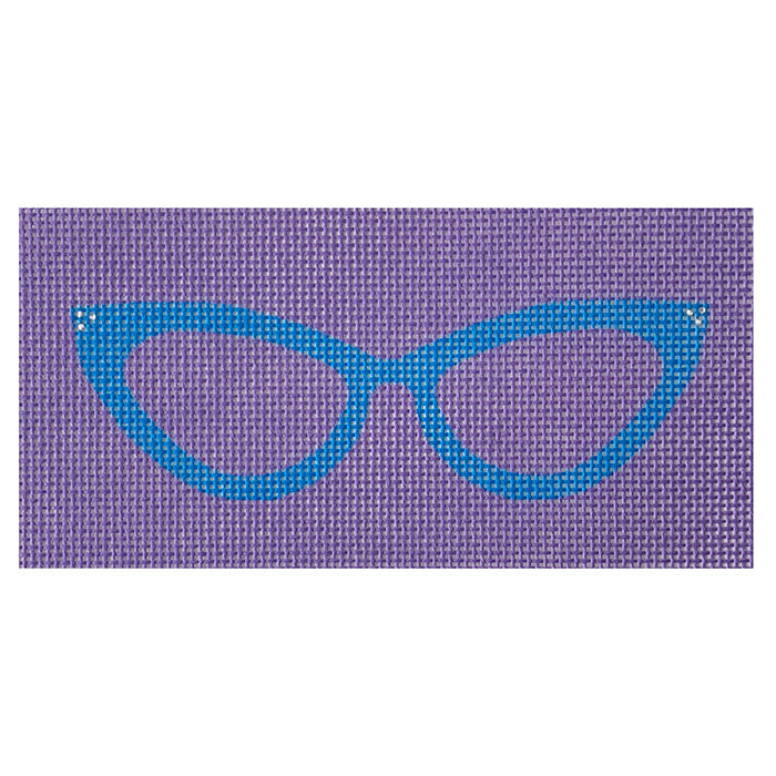 Cat Eye Glasses Eyeglass Case - Blue on Purple Painted Canvas All About Stitching/The Collection Design 