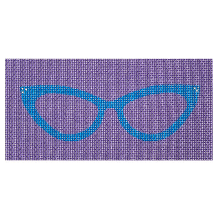 Cat Eye Glasses Eyeglass Case   Blue on Purple Painted Canvas All About Stitching/The Collection Design  - 1