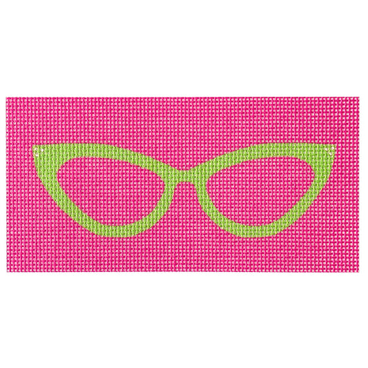Cat Eye Glasses Eyeglass Case - Green on Pink Painted Canvas All About Stitching/The Collection Design 