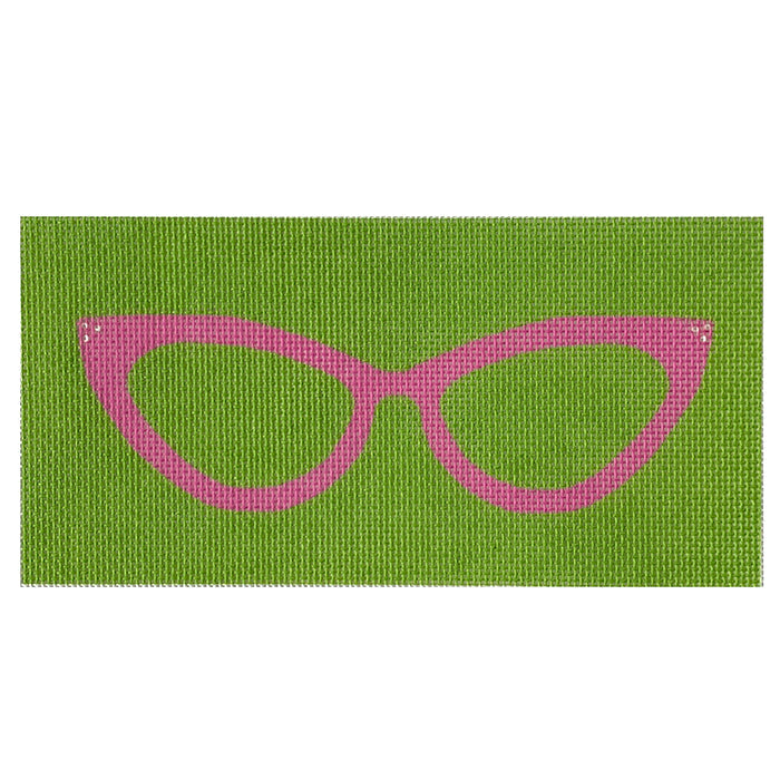 Cat Eye Glasses Eyeglass Case - Pink on Green Painted Canvas All About Stitching/The Collection Design 