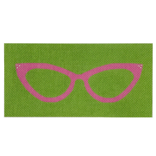 Cat Eye Glasses Eyeglass Case - Pink on Green Painted Canvas All About Stitching/The Collection Design 