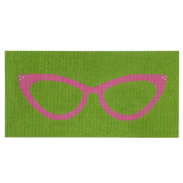 Cat Eye Glasses Eyeglass Case   Pink on Green Painted Canvas All About Stitching/The Collection Design  - 1