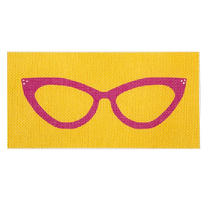Cat Eye Glasses Eyeglass Case - Pink on Orange Painted Canvas All About Stitching/The Collection Design 