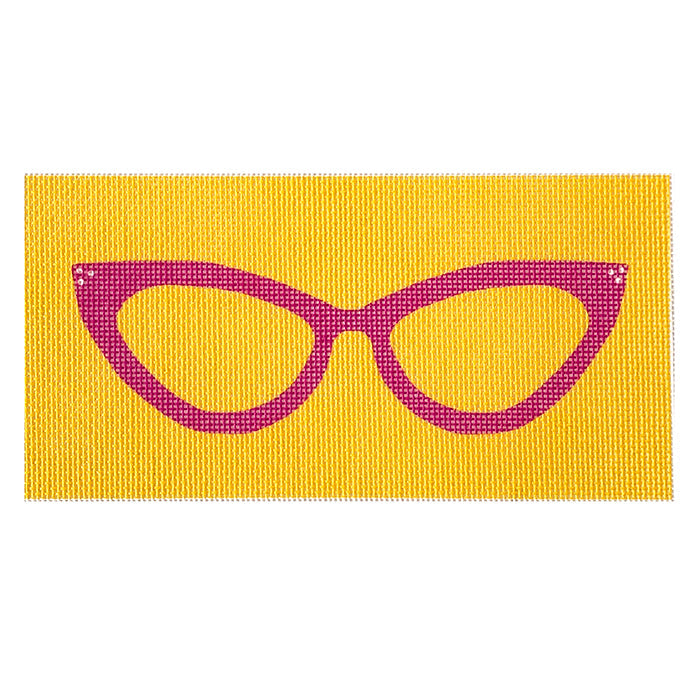 Cat Eye Glasses Eyeglass Case   Pink on Orange Painted Canvas All About Stitching/The Collection Design  - 1