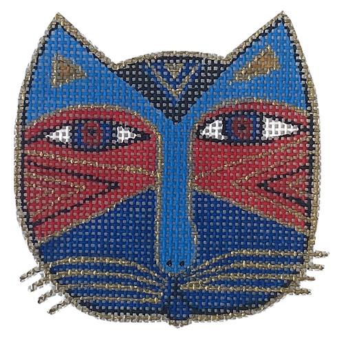 Cat Face   Blue & Red Painted Canvas Danji Designs  - 1