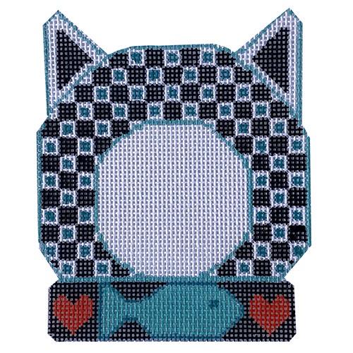 Cat Frame   Black and White Checkered Painted Canvas Danji Designs  - 1