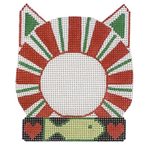 Cat Frame - Christmas Stripes Painted Canvas Danji Designs 