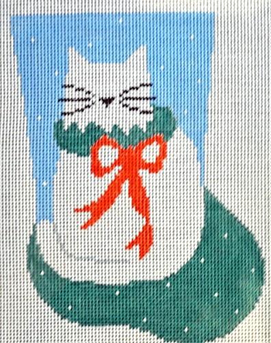 Cat Mini Sock Painted Canvas Kathy Schenkel Designs  - 1