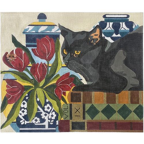 Cat & Mouse with Ginger Jars Painted Canvas Melissa Prince Designs 
