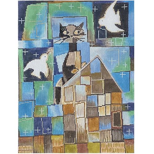 Cat on House Painted Canvas The Meredith Collection  - 1