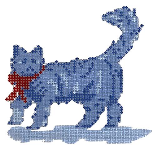 Cat with Bow Ornament Painted Canvas The Plum Stitchery  - 1