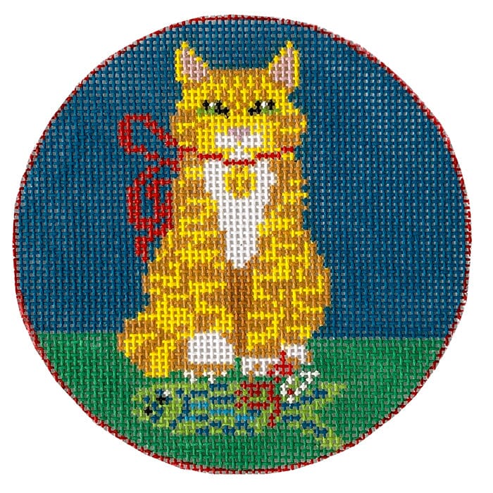 Cat with Fish Present Orn Painted Canvas CBK Needlepoint Collections  - 1