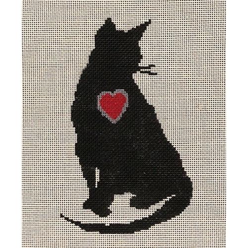 Cat with Heart Painted Canvas A Stitch in Time 