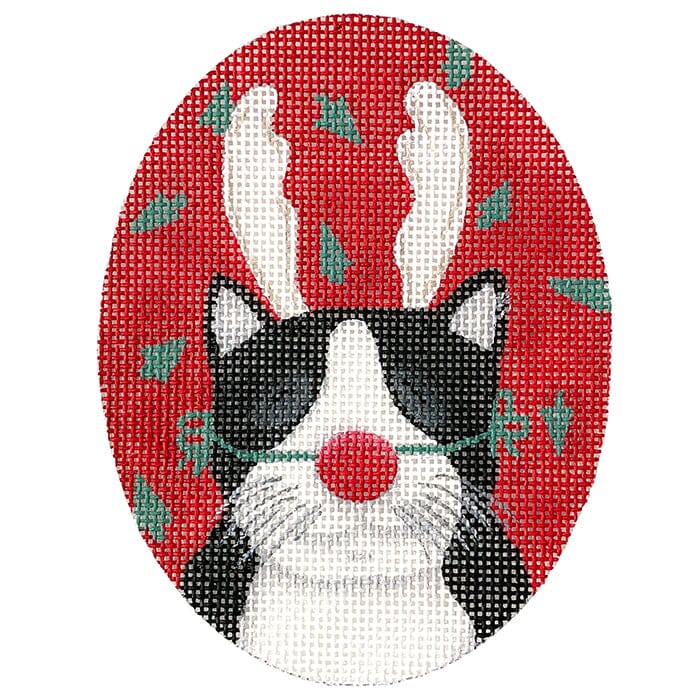 Cat with Red Nose Painted Canvas CBK Needlepoint Collections  - 1