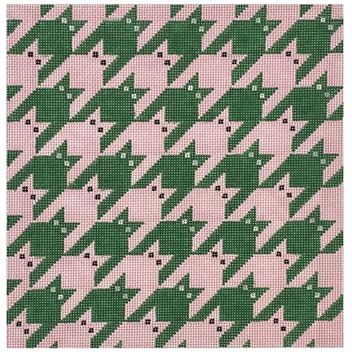 Cats Houndstooth Square - Pink & Green Painted Canvas Eye Candy Needleart 