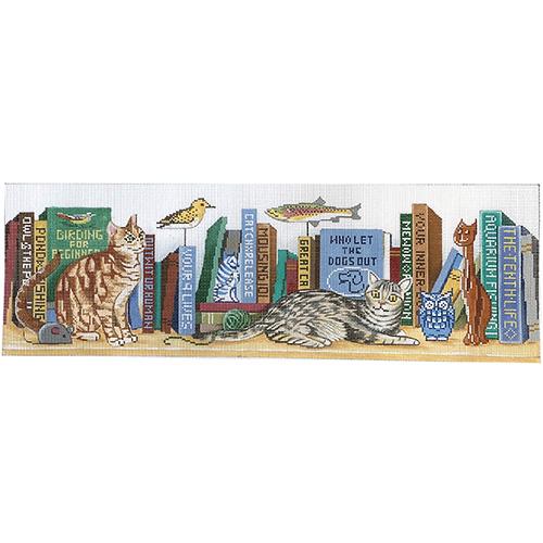 Cats Meow Bookshelf Painted Canvas Alice Peterson Company  - 1