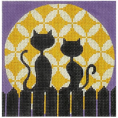 Cat's Moon on 13 mesh Painted Canvas Eye Candy Needleart  - 1