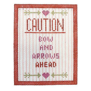Caution Bows and Arrows Ahead Painted Canvas Kimberly Ann Needlepoint 
