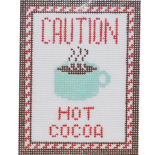 Caution Hot Cocoa Ornament Painted Canvas Kimberly Ann Needlepoint 