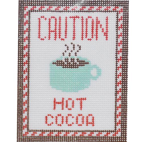Caution Hot Cocoa Ornament Painted Canvas Kimberly Ann Needlepoint 
