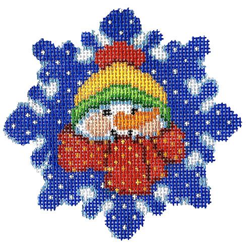 Cedric the Snowman on Snowflake Painted Canvas NeedleDeeva 