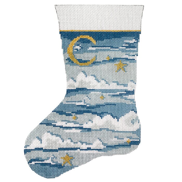 Celestial Mini Stocking Painted Canvas The Plum Stitchery  - 1