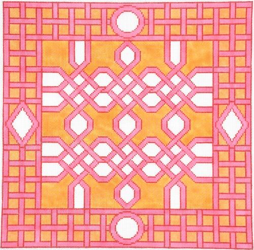 Celtic Trellis - Hot Pink, Tangerine & Red Painted Canvas Kate Dickerson Needlepoint Collections 