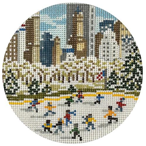 Central Park Winter Ornament Painted Canvas Needle Crossings  - 1