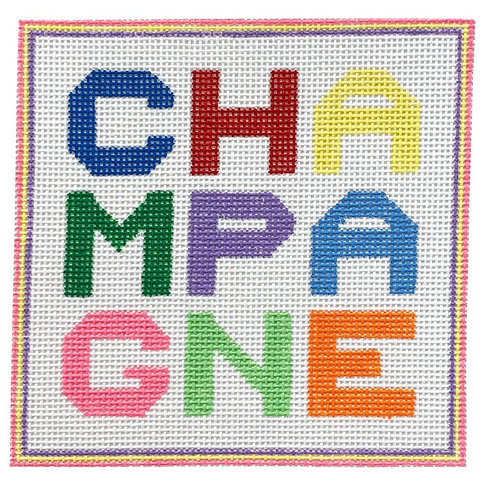 Champagne Square Painted Canvas SilverStitch Needlepoint 
