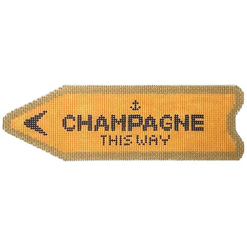 Champagne This Way Sign - Orange Painted Canvas C'ate La Vie 